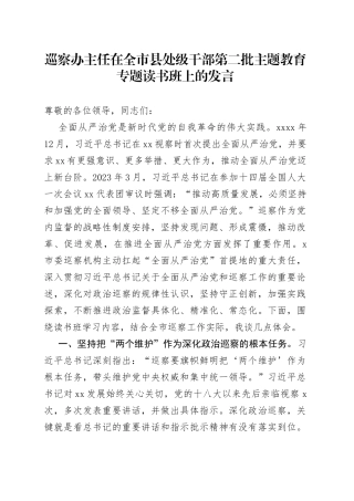巡察办主任在全市县处级干部第二批主题教育专题读书班上的发言
