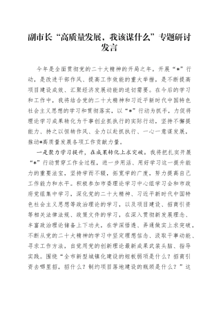 研讨发言：“高质量发展，我该谋什么”专题（副市长）