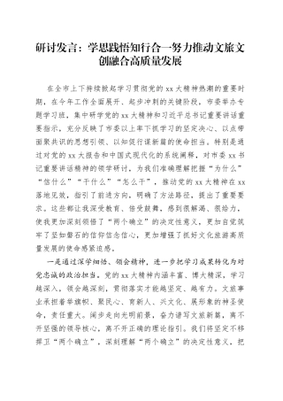 研讨发言：学思践悟知行合一努力推动文旅文创融合高质量发展