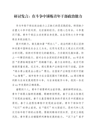 研讨发言：在斗争中锤炼青年干部政治能力
