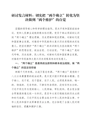 研讨发言两个确立维护研讨发言材料心得体会
