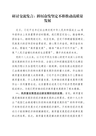 研讨交流发言：踔厉奋发 坚定不移推动高质量发展