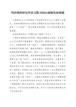 用活调查研究传家宝 勠力同心破解发展难题