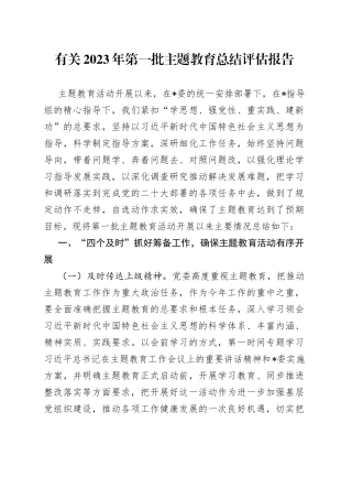 有关2023年第一批主题教育总结评估报告