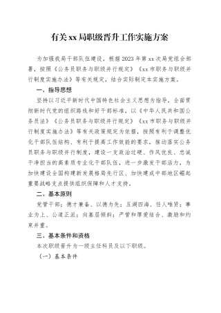 有关XX局职级晋升工作实施方案