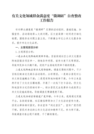 有关文化领域群众满意度“微调研”自查整改工作报告