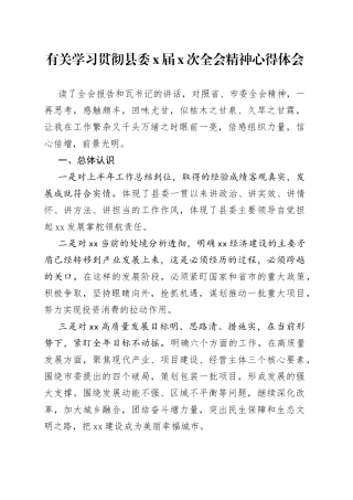 有关学习贯彻县委X届 X次全会精神心得体会