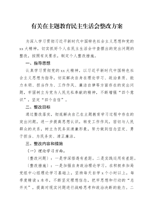 有关在主题教育民主生活会整改方案