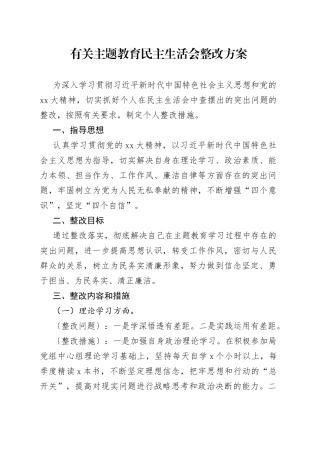 有关主题教育民主生活会 整改方案