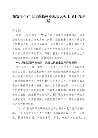 在安全生产工作暨森林草原防灭火工作上的讲话