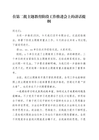 在第二批主题教育阶段工作推进会上的讲话提纲