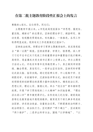 在第二批主题教育阶段性汇报会上的发言