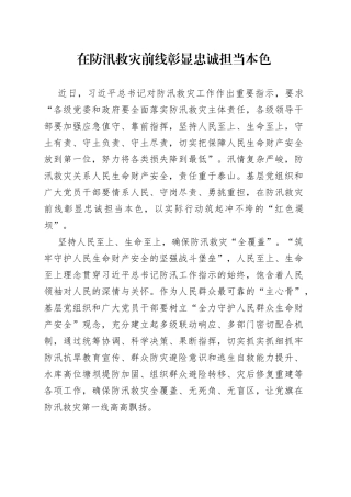 在防汛救灾前线彰显忠诚担当本色