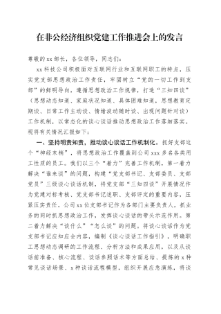 在非公经济组织党建工作推进会上的发言