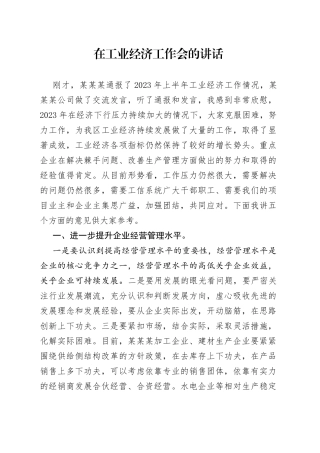 在工业经济工作会的讲话