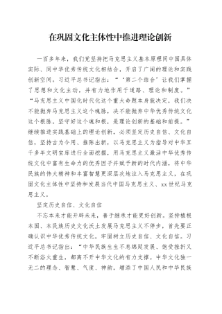 在巩固文化主体性中推进理论创新