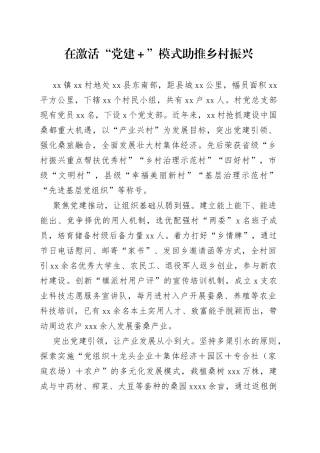 在激活“党建＋”模式助推乡村振兴