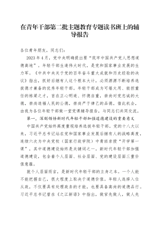 在青年干部第二批主题教育专题读书班上的辅导报告