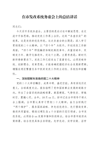 在市发改系统务虚会上的总结讲话