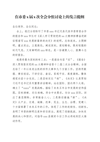 在市委X届X次全会分组讨论上的发言提纲