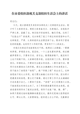 在市委组织部机关支部组织生活会上的讲话