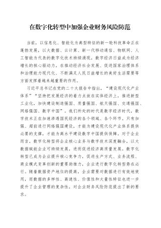 在数字化转型中加强企业财务风险防范