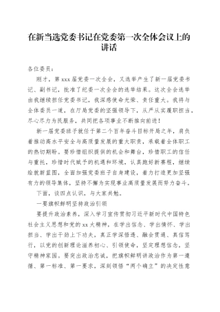在新当选党委书记在党委第一次全体会议上的讲话