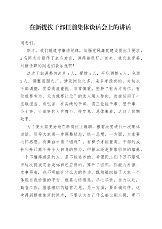 在新提拔干部任前集体谈话会上的讲话