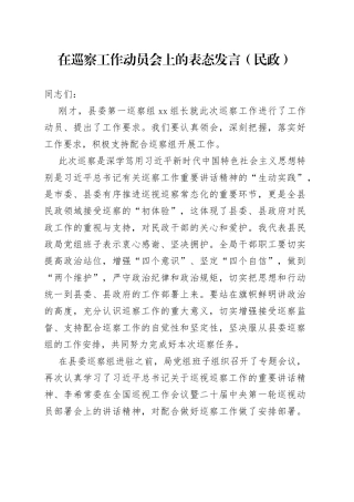 在巡察工作动员会上的表态发言（民政）