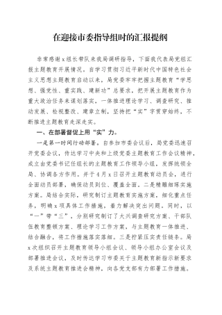 在迎接市委指导组时的汇报提纲