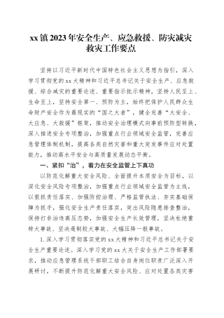 镇2023年安全生产、应急救援、防灾减灾救灾工作要点(1)