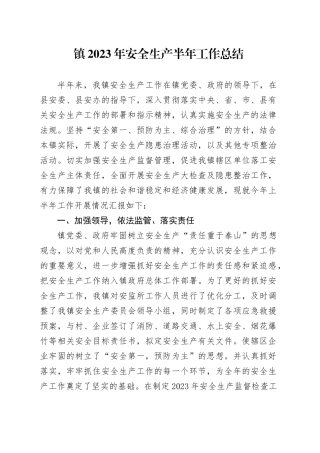 镇2023年安全生产半年工作总结（20230625）