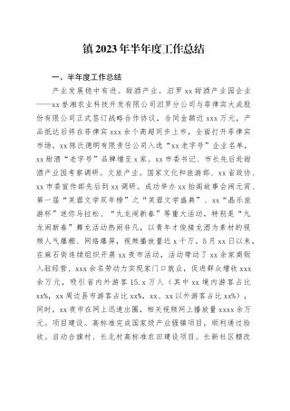 镇2023年半年度工作总结