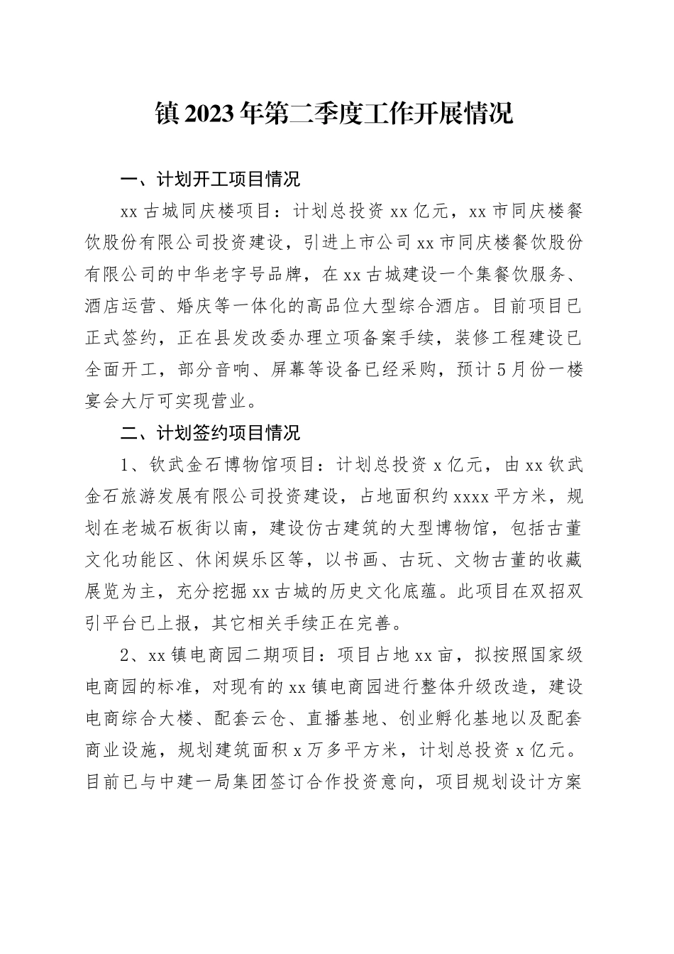 镇2023年第二季度工作开展情况（20230703）_第1页