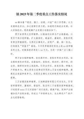 镇2023年第二季度重点工作落实情况（20230627）