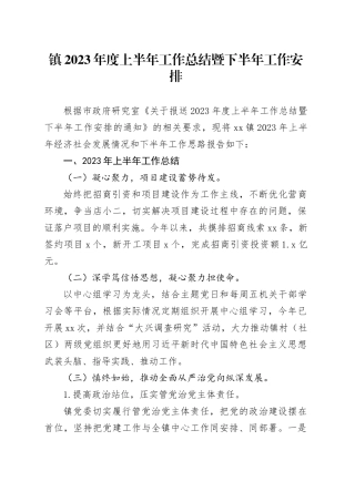 镇2023年度上半年工作总结暨下半年工作安排（20230828）