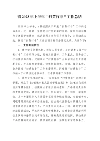 镇2023年上半年＂扫黄打非＂工作总结