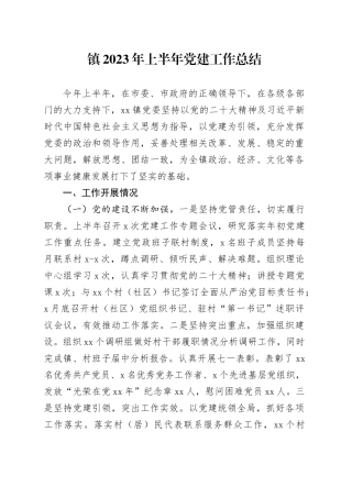 镇2023年上半年党建工作总结