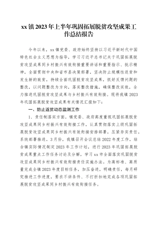 镇2023年上半年巩固拓展脱贫攻坚成果工作总结报告（20230707）