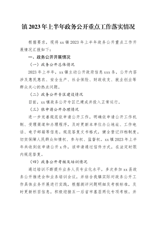 镇2023年上半年政务公开重点工作落实情况（20230609）
