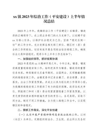 镇2023年综治工作（平安建设）上半年情况总结