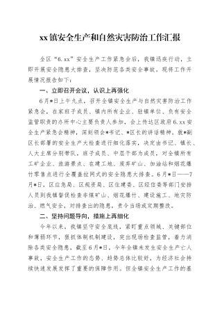 镇安全生产和自然灾害防治工作汇报