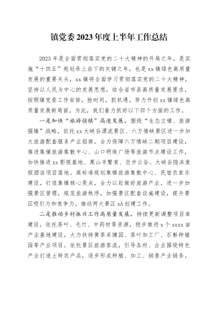 镇党委2023年度上半年工作总结（20230629）