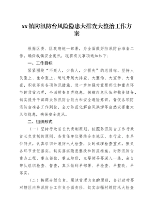 镇防汛防台风险隐患大排查大整治工作方案