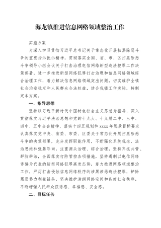 镇推进信息网络领域整治工作实施方案