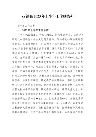 镇在2023年上半年工作总结和下半年工作打算