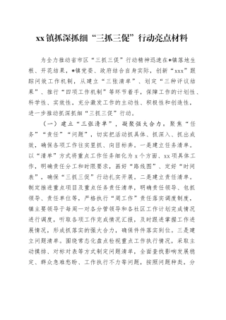 镇抓深抓细“三抓三促”行动亮点材料