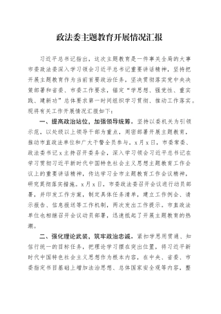 政法委主题教育开展情况汇报