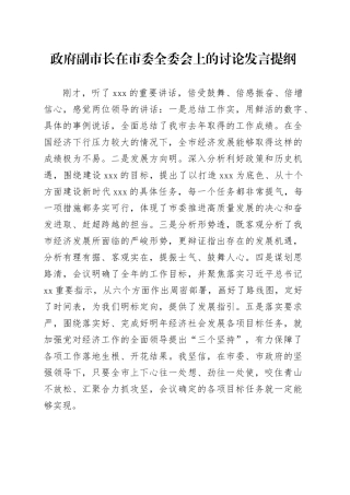 政府副市长在市委全委会上的讨论发言提纲