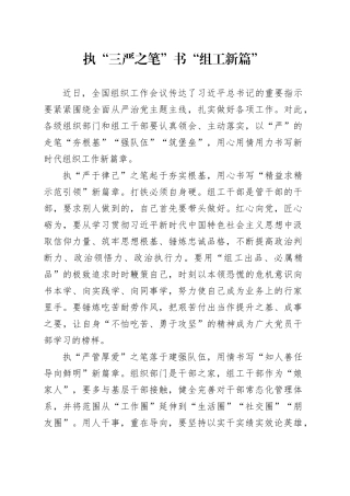 执“三严之笔”书“组工新篇”